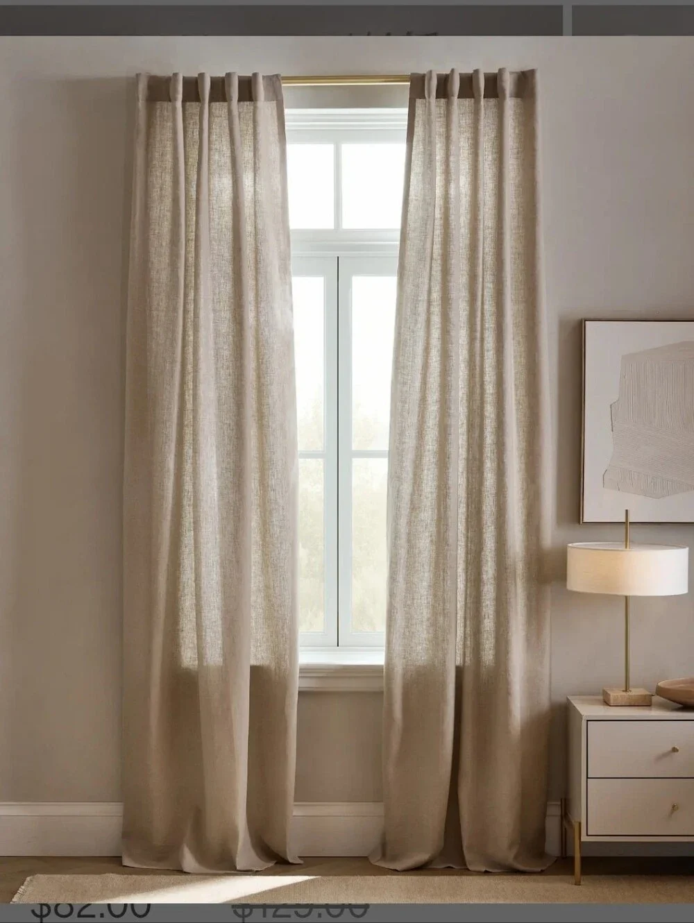 Quince 48x84 European Linen Light Filtering Dark Flax 1 Panel Curtain 48